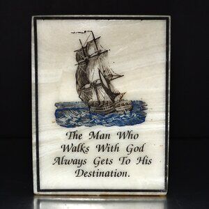 Inspirational Saying On Stone Scrimshaw Look Sailing Ship Room Decor Accent